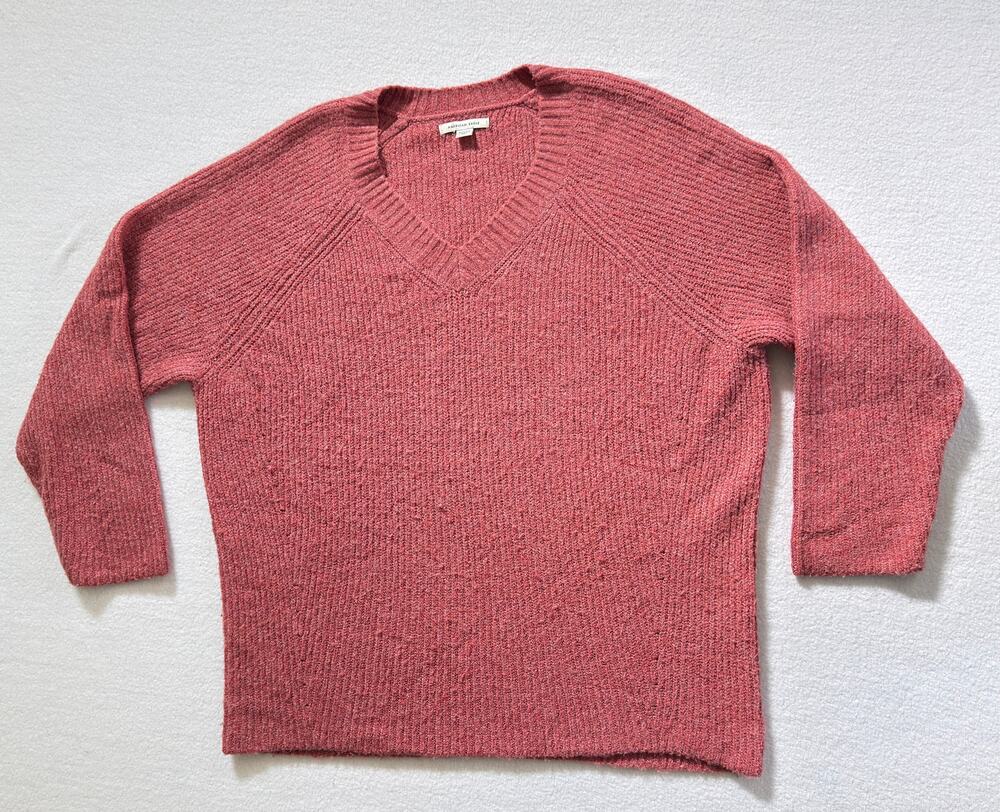 American Eagle Womens XS Pink Chunky Knit V-Neck Sweater Raglan Sleeve Oversized